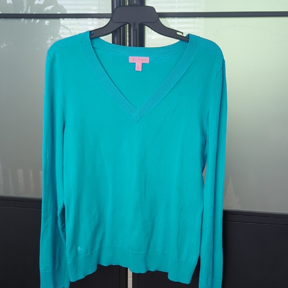 Lilly Pulitzer Blue V-Neck Sweater Casual Knit